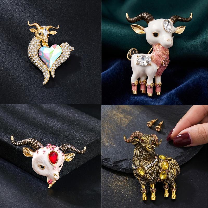 Unique Women'S Formal Wear - Unieke strass-geitenbroche, krasbestendige legering, dieren-schapenpin voor
