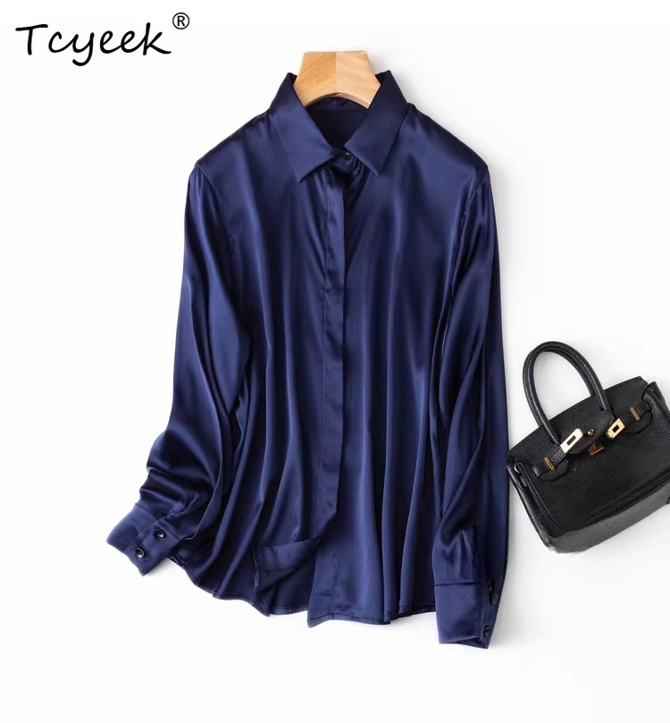 Silk Blouse Button - Tcyeek 93% Moerbei Zijde Dames Tops