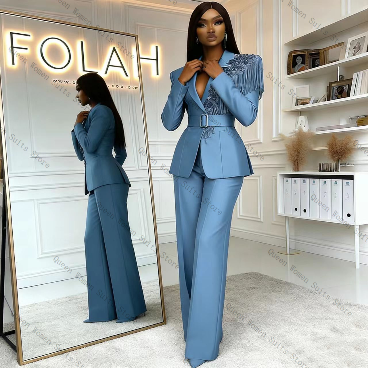 Women'S Formal Wear Jackets - Kwastje Blauw Vrouwen Pak Broek Set