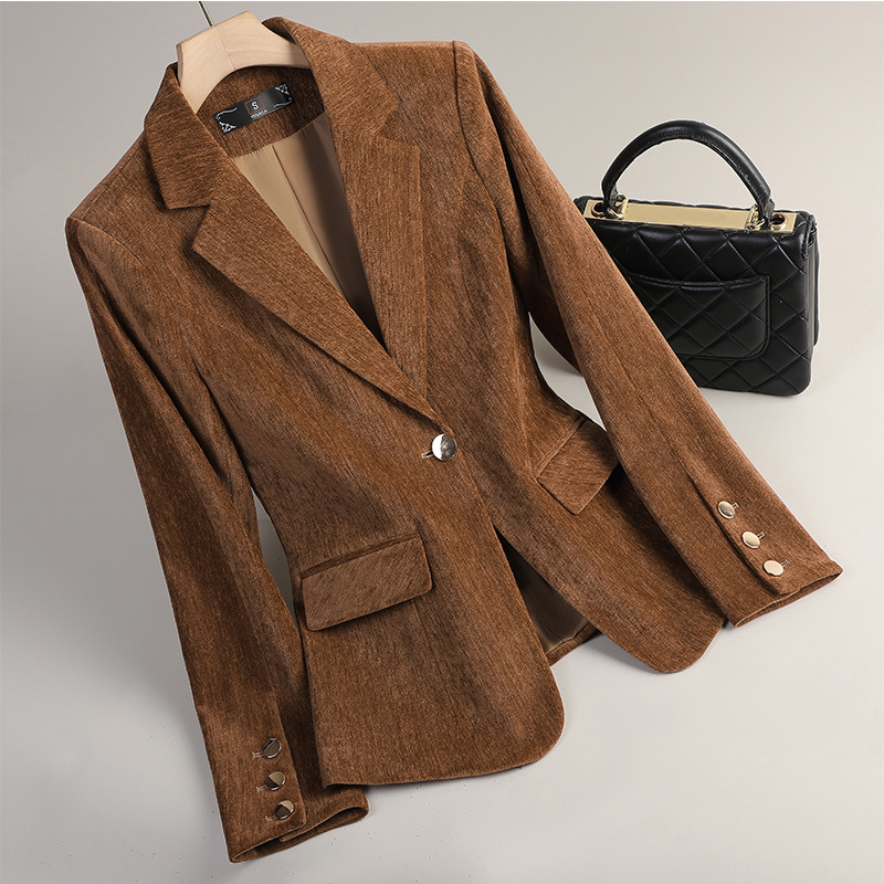 Women'S Formal Wear Jackets - Geelgouden fluwelen blazer Dames Herfst Winter