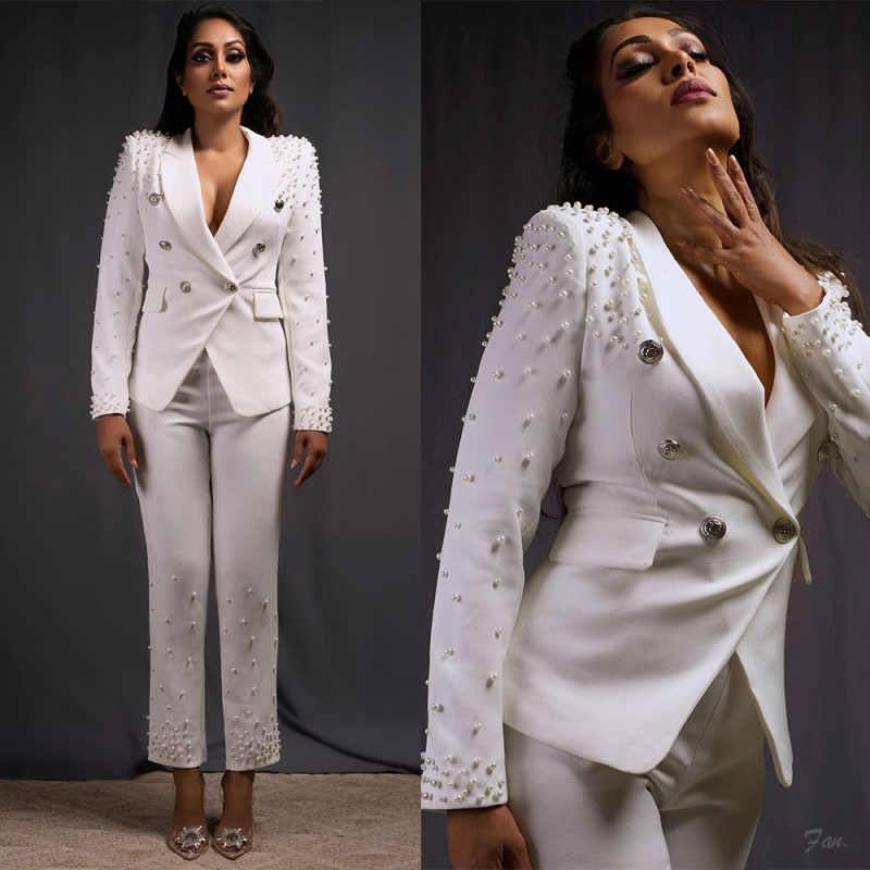 Unique Women'S Formal Wear - Uniek ontwerp strass damespak 2-delig parels