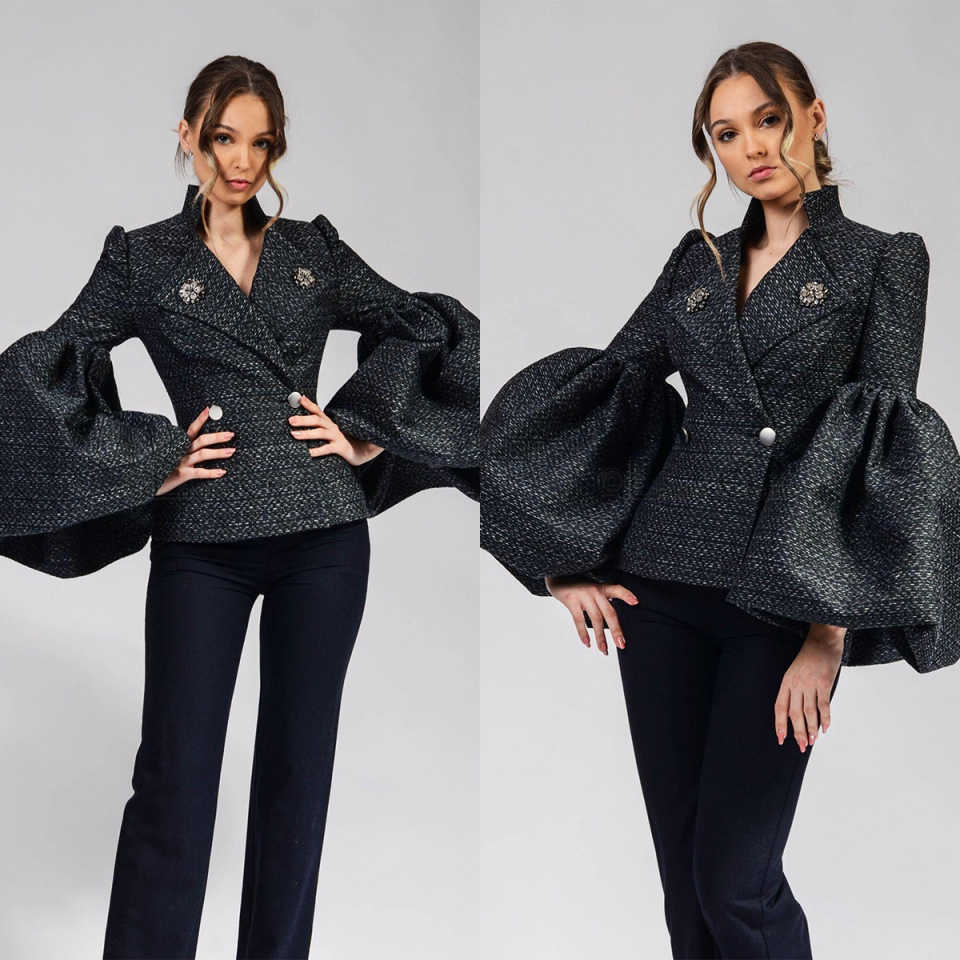 Unique Women'S Formal Wear - Uniek ontwerp dames blazerjurk grote pofmouwen