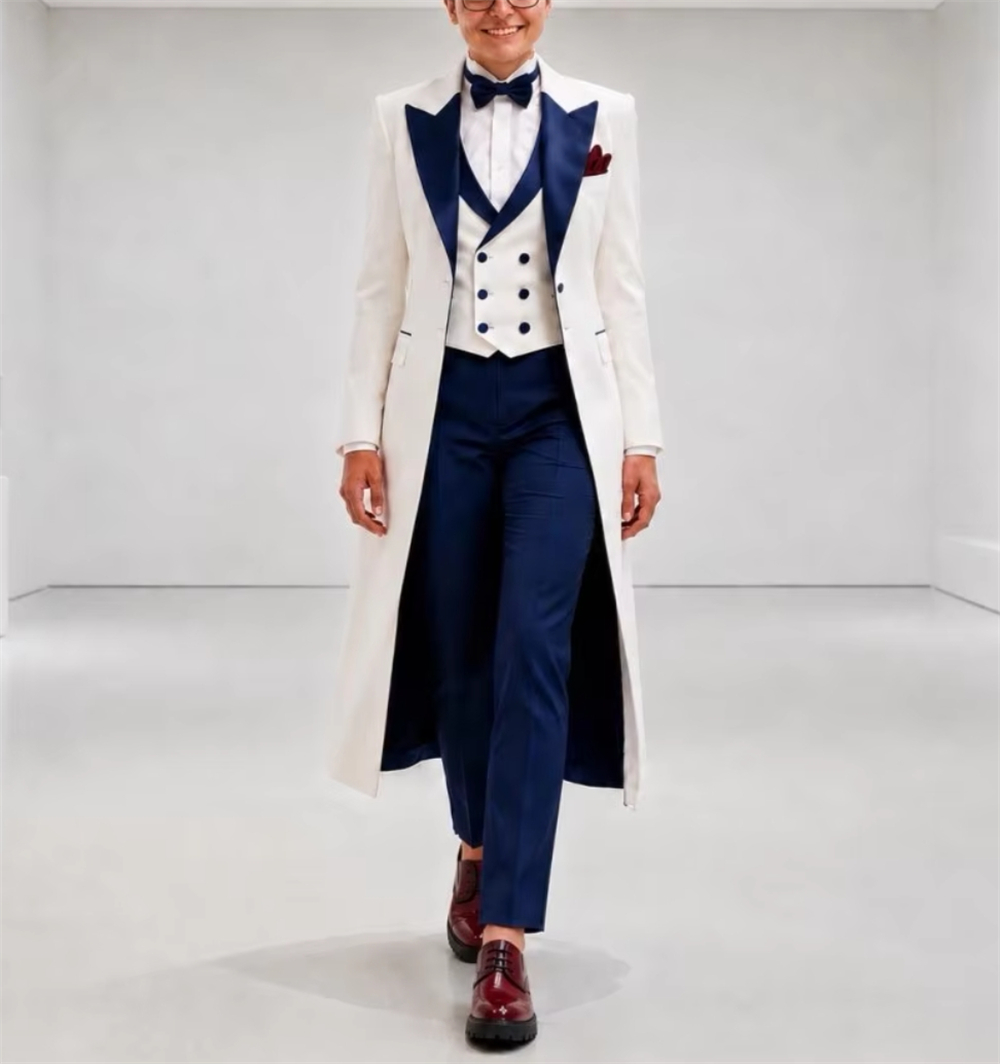 Women'S Formal Wear Jackets - Marineblauw-wit damespak, elegant, op maat gemaakt,