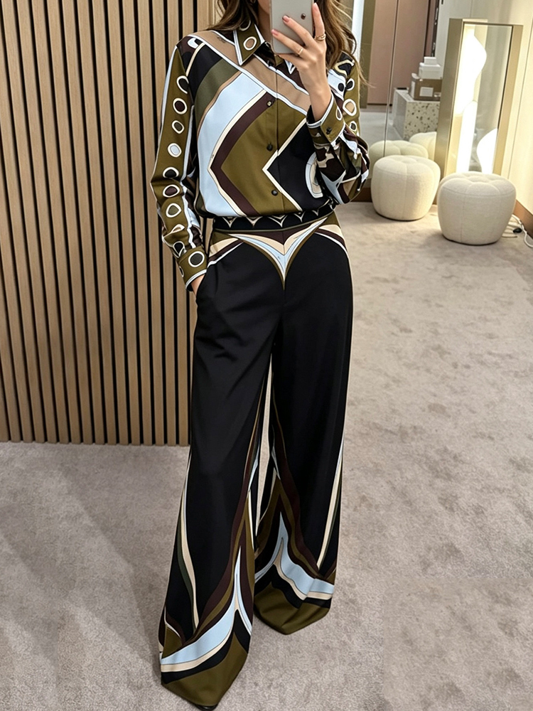 Retro geometrisch geprint zijd - Silk Blouse Button recensie en prijs