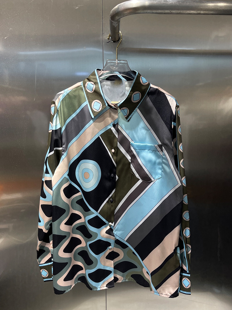 Retro geometrisch geprint zijd - Silk Blouse Button recensie en prijs