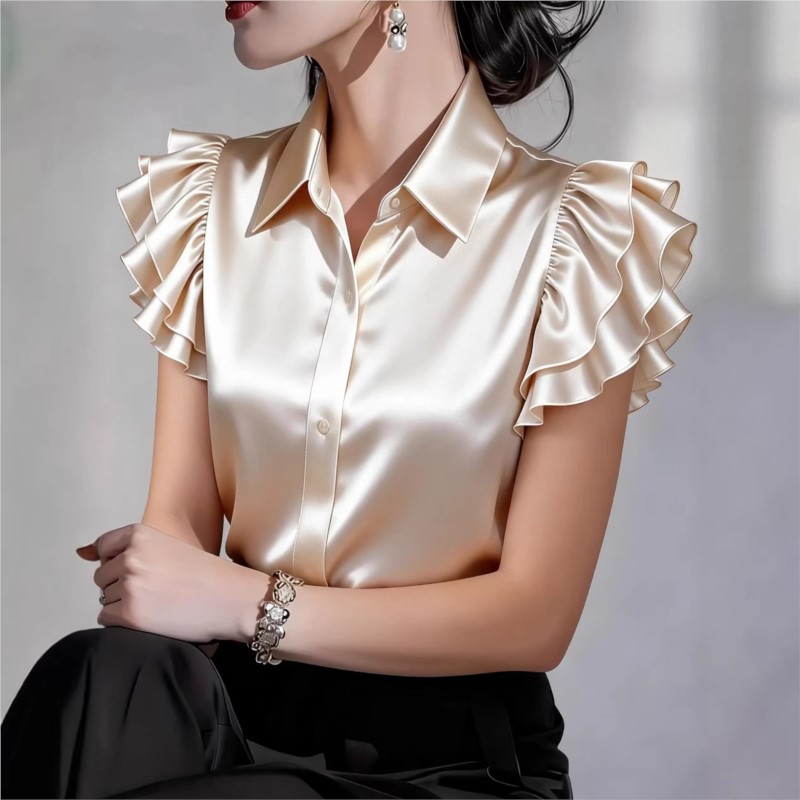 Casual blouse met ruches en ko - Silk Blouse Button recensie en prijs