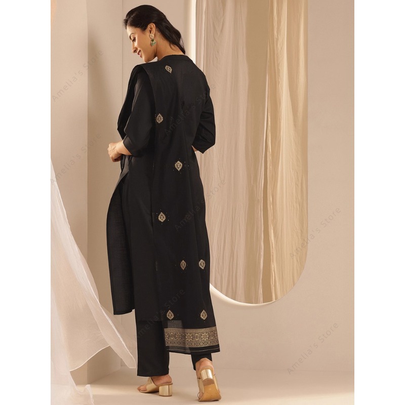 Dames Zwart Jacquard Kurta Pan - Women Formal Wear Indian recensie en prijs